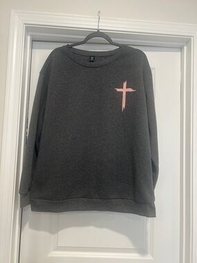 FAITH Charcoal Crewneck Sweatshirt with Pink Cross Graphic